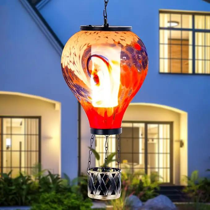 Starsoul 2 PC Hot Air Balloon Solar Lantern with Flame Glass Outdoor Hanging Hot Air Balloon Solar Light Waterproof Garden Patio Yard Party Decorations by GreenHaven Gardens
