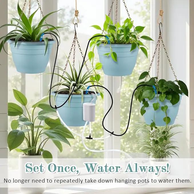 Hanging Planters 10 Inch, 4 Pcs Flower Pots Automatic Watering System Set, Self Watering Hanging Basket with Drainage Hole for Indoor Outdoor Plants, Decor, Blue by GreenHaven Gardens