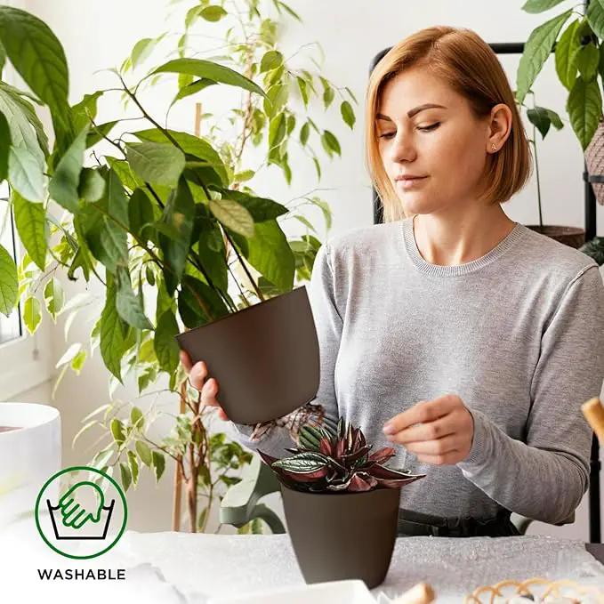 Planter Pots with Drainage Holes - Lightweight, Durable & Space-Saving Pots for Indoor and Outdoor - Versatile Functionality, Simple Modern Design, Set of 20 Plastic Planter Pots - Brown by GreenHaven Gardens