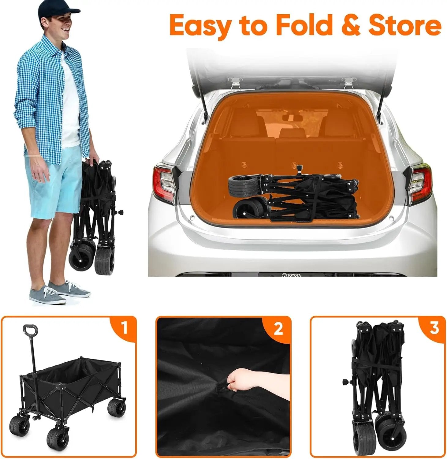 Collapsible Wagon with Table, Large Capacity Foldable Wagons Carts, Beach Wagon with Big Wheels, Heavy Duty Beach Car Utility Wagon for Outdoor Park, Shopping, Sports, Camping, Garden by GreenHaven Gardens