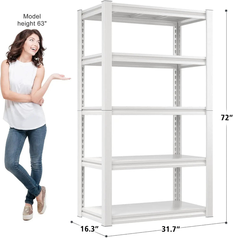 Raybee 72''H Garage Shelving Heavy Duty Storage Shelves Load 2010LBS Adjustable 5 Tier Metal Shelving White Garage Sheves Pantry Shelf for Kitchen Closet 72''H*31.7''W*16.3''D by GreenHaven Gardens