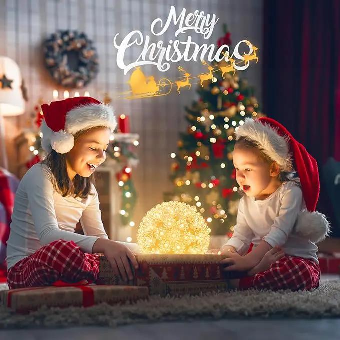 Christmas Hanging Starlight Sphere Light, 7.5” 100 Replaceable LED Bulbs with Add-On Plug, LED Sphere Lights for Trees Party Wedding Patio Indoor Outdoor Decorations, Warm White by GreenHaven Gardens
