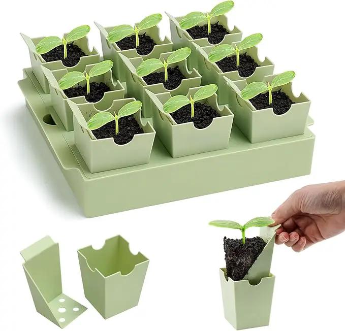 Green Bazzar Seed Starter Tray with Handle, 9 Individual Cells, Reusable Plant Germination Trays with Humidity Lid, Ideal for Germinating Seeds Indoors & Transplanting Outdoors, Durable & Easy to Use by GreenHaven Gardens