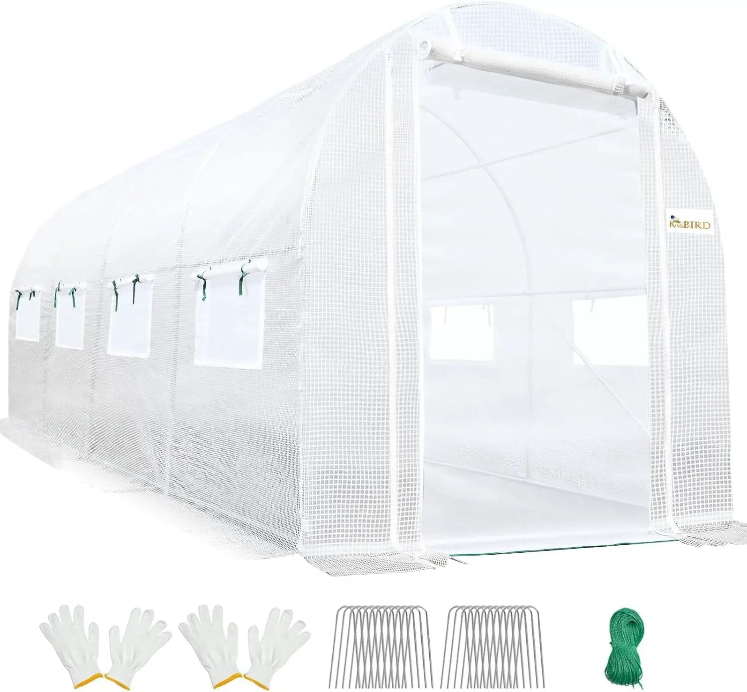 KING BIRD Premium 15x6.6x6.6FT Greenhouse for Outdoors, Large Walk-in Heavy Duty Galvanized Steel Frame, Mesh Door Screen Window Upgraded Zipper Tunnel Hoop for Garden Plant Winter, White by GreenHaven Gardens