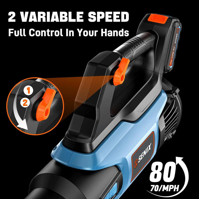 SENIX 20V Max Leaf Blower, Cordless, Brushless, Handheld, Up to 350 CFM and 80 MPH, 2 Speed Mode, Cruise Control, Lightweight, 4.0 Ah Battery and Charger Included (BLAX2-M) by GreenHaven Gardens