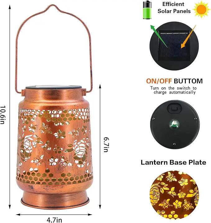 Solar Lanterns Outdoor Garden Decor, Gifts for Women, Mom, Grandma, Birthday, Thanksgiving, Decorative Waterproof Hanging Metal LED Light for Yard, Patio, Lawn, Landscape, Backyard (Bee) by GreenHaven Gardens