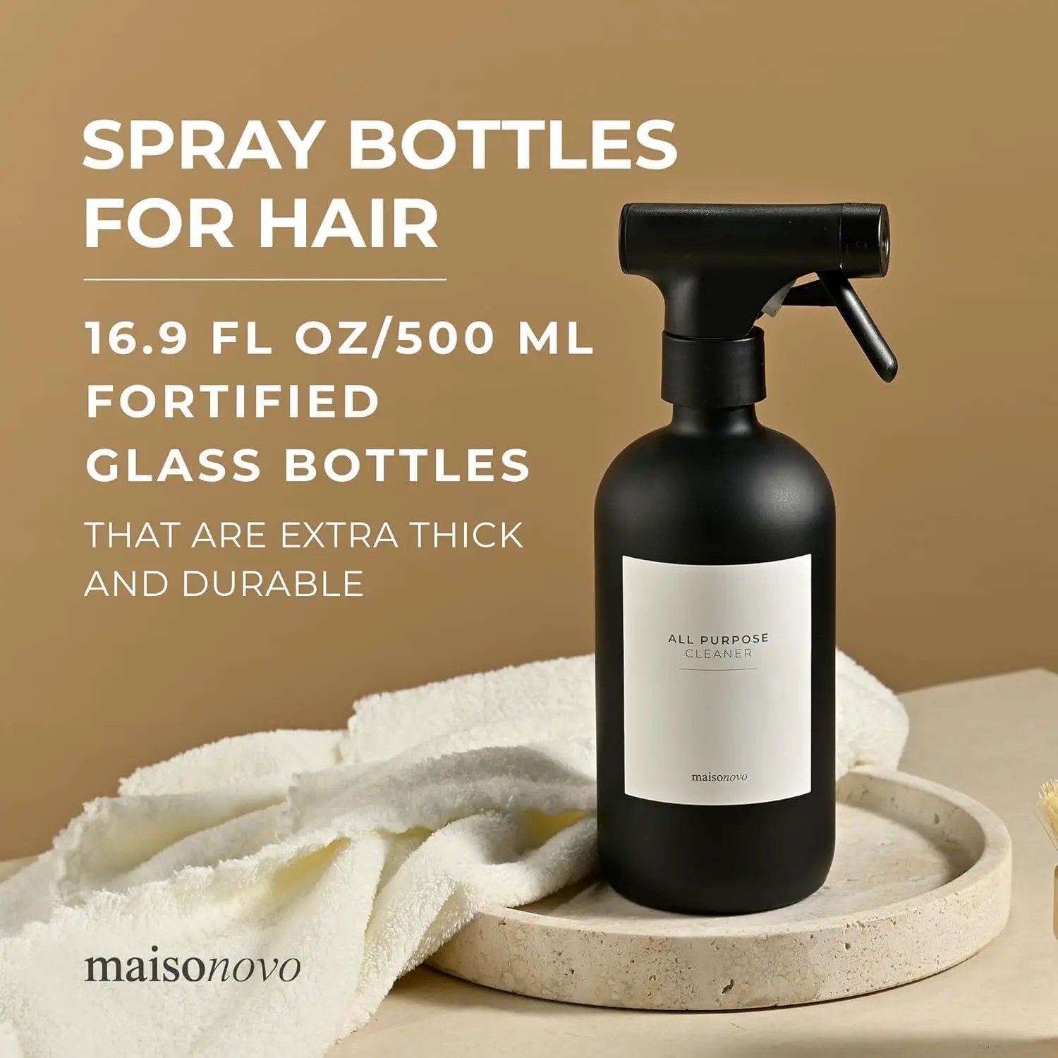 MaisoNovo Spray Bottle for Hair - 16.9 fl oz Black x 2 with 16 Labels by GreenHaven Gardens
