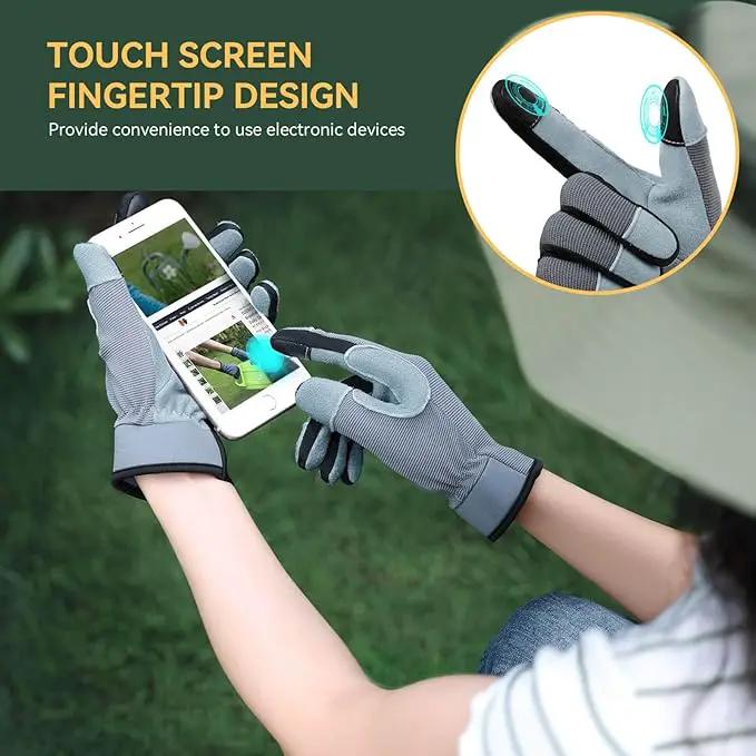 OZERO Women Leather Work Gloves: Touch Screen | Deerskin Garden Gloves with Grip | Ideal for Yard Work, Daily Tasks, Driving by GreenHaven Gardens
