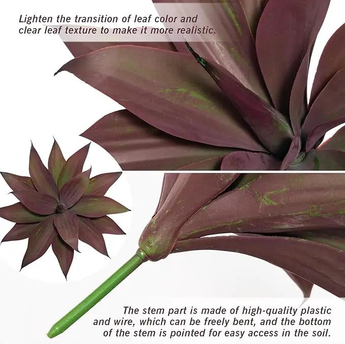 Fake Plants Artificial Agave Plants 13.8" Large UV Resistant Fake Agave Planters for Indoor and Outdoor Decorating Tropical Plant Succulents Greenery Indoor Decor(2Pack, Purple by GreenHaven Gardens