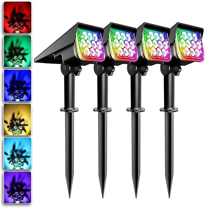 T-SUNUS Christmas Solar Spot Lights Outdoor Color Changing 4 Pack, IP65 Waterproof Solar Landscape Spotlights Garden Pond Lights, 2-in-1 RGB Lighting for Yard Pathway Driveway Walkway Tree Halloween by GreenHaven Gardens