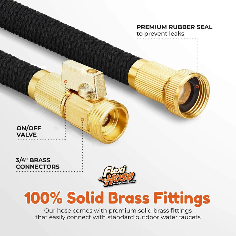 Flexi Hose Lightweight Expandable Garden Hose, No-Kink Flexibility, 3/4 Inch Solid Brass Fittings and Double Latex Core (25ft, Black) by GreenHaven Gardens