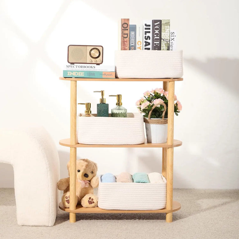 Small Storage Baskets for Organizing | Closet Organizer Bins | Shelf Toy Basket | Woven Rope Baskets | Cube Decorative Box | Shallow Basket | 13x8.5x5.1” | 4 Packs Off White by GreenHaven Gardens