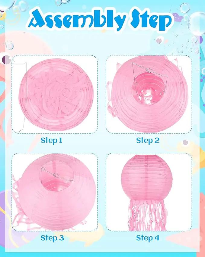 18 Pcs Jellyfish Paper Lanterns Mermaid Birthday Decorations Hanging Lantern Lamps for Ocean Theme Decor Under The Sea Party Supplies