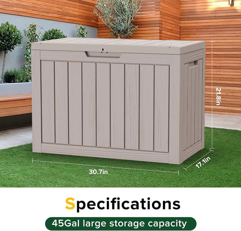 45 Gallon Resin Deck Box, Waterproof Outdoor Storage Bin for Patio, Poolside, and Garden, Lockable & UV-Resistant, Ideal for Small Spaces, Grey by GreenHaven Gardens