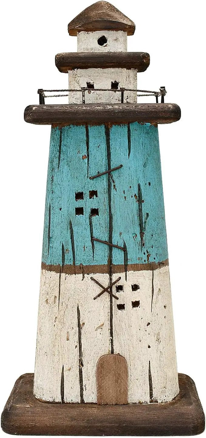 Attraction Design Wooden Lighthouse Decor, Decorative Nautical Lighthouse Rustic Ocean Sea Beach Themed Lighthouse Decoration, Handcrafted Tabletop Nautical Themed Home Decor Bathroom Decor (13“H) by GreenHaven Gardens
