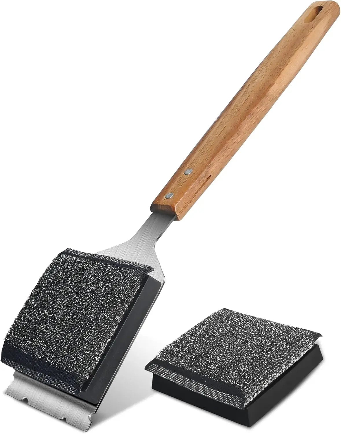 Grill Brush BBQ Cleaner Brush - Barbecue Brush for Outdoor Grill with 1 PCS Replacement Cleaning Head, Grill Cleaning Brush Bristle Free with Stainless Steel Scraper & Wooden Handle for Most Grate by GreenHaven Gardens
