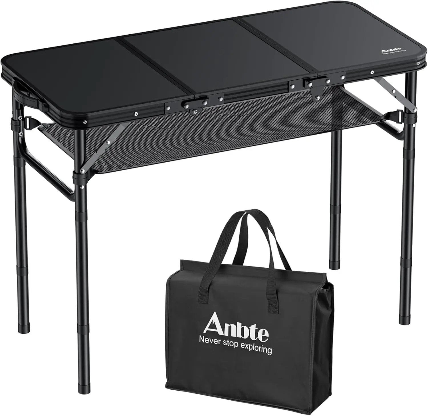 Folding Camping Table with Storage Net, 3ft Camping Table Aluminum Folding Table with 3 Adjustable Height Max 27.5 Inch Picnic Table Portable Table for Outdoor Backyard BBQ, Pure Black by GreenHaven Gardens