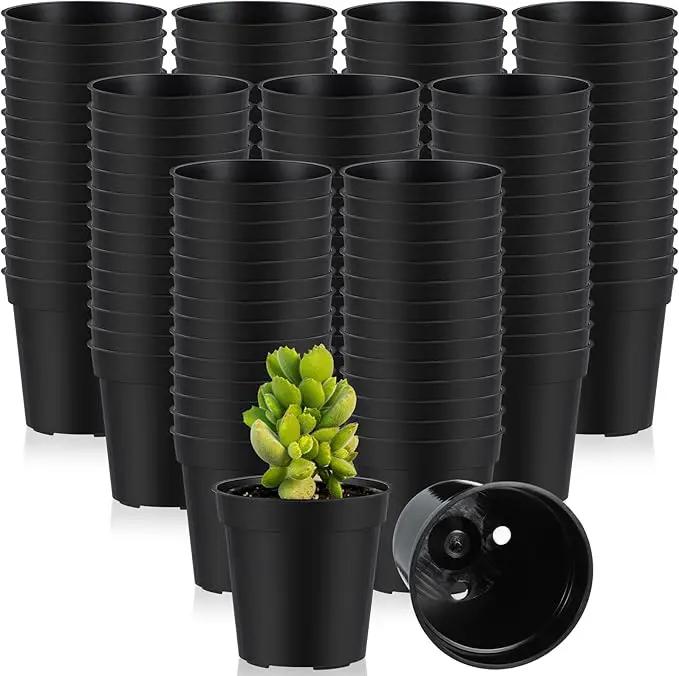 Yaomiao 200 Pcs 2 Inch Black Mini Plastic Plant Pot Nursery Seedling Pots Seed Starter with Drainage Holes for Indoor Outdoor Garden Succulent Plants Cuttings Transplanting by GreenHaven Gardens