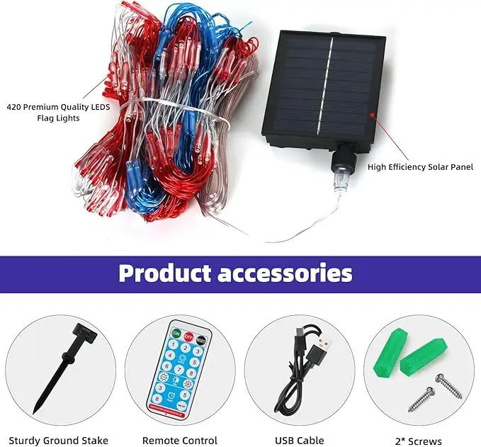 Solar American US Flag Lights [Solar & USB 2 Power Way], 420 LEDs Waterproof USA Net Lights, 6.75 FT x 3.53 for Garden, 4th of July, Independence Day Decoration by GreenHaven Gardens