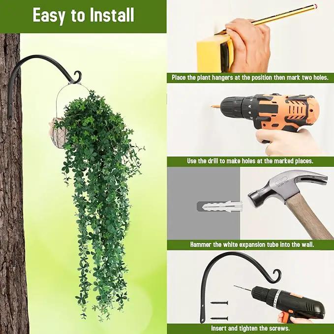 FEED GARDEN 2 Pack 14 Inch Hanging Plant Bracket Wall Hooks Decorative Plant Hangers for Outdoor Hanging Bird Feeders, Wind Chimes, Plant Baskets, Black by GreenHaven Gardens