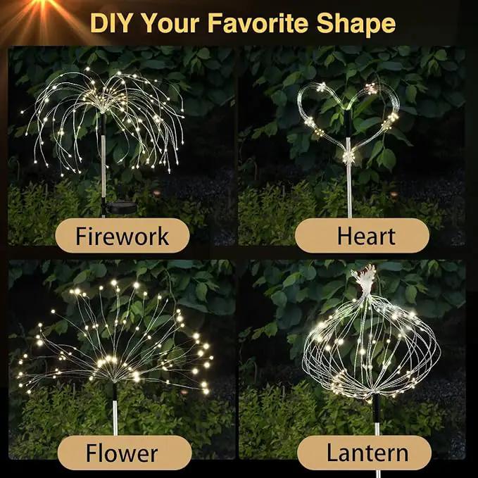 Firework Solar Garden Lights 4 Pack, 120 LED Solar Firework Lights with 8 Lighting Modes, Waterproof Sparkler Starburst Solar Lights Outdoor for Yard Porch Patio Backyard, Warm by GreenHaven Gardens