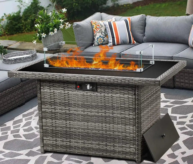 LayinSun 44" Propane Gas Fire Pit Table, 55000 BTU Rectangular Fire Pit with Glass Wind Guard for Outside Patio Deck Garden Backyard by GreenHaven Gardens