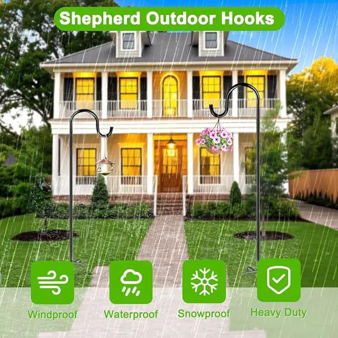 96" Shepherds Hooks for Outdoor, Heavy Duty Garden Bird Feeder Pole Hanging Bird Feeder, Solar Light Lanterns, Outdoor Plant Hanger Hook with 7 Base Prongs, 1 Pack by GreenHaven Gardens