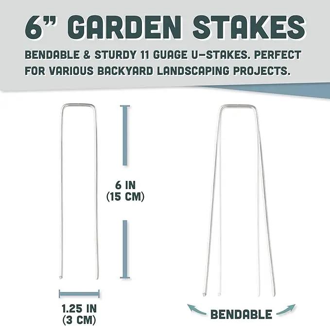 Squirrel Products U Shape Garden Stakes Metal, 6 Inch Landscaping Staples, 11 Gauge Stakes for Landscaping Fabric, 2.9mm 15x2.5x15cm – 50 Pack by GreenHaven Gardens