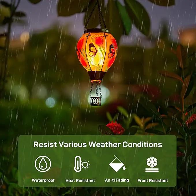 Butterfly Flower Solar Hot Air Balloon Lantern with Flame, Glass Balloon Lantern Outdoor Waterproof Lights, Hanging Solar Lights for Outside Garden Patio Porch Tree Yard Gift for Mom by GreenHaven Gardens
