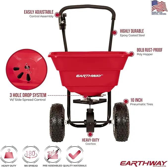 EarthWay 2050P 80lb Broadcast Spreader, Lawn Aerator, Fertilizer Spreader, 80lb Capacity, Pre-Assembled, with Rustproof Poly Hopper and Adjustable Drop Rate for Lawn Care & Seed Spreading by GreenHaven Gardens