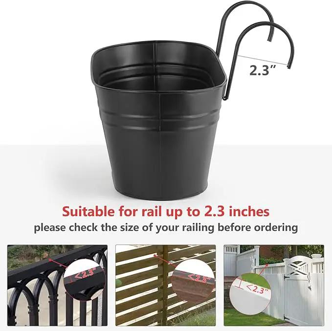 Dahey 3 Pcs Metal Hanging Flower Pots for Railing Fence Outdoor Planter 15.7 Inch Hanging Bucket Pots Countryside Window Flower Plant Holder with Detachable Hooks for Garden Yard Home Decor,Black by GreenHaven Gardens