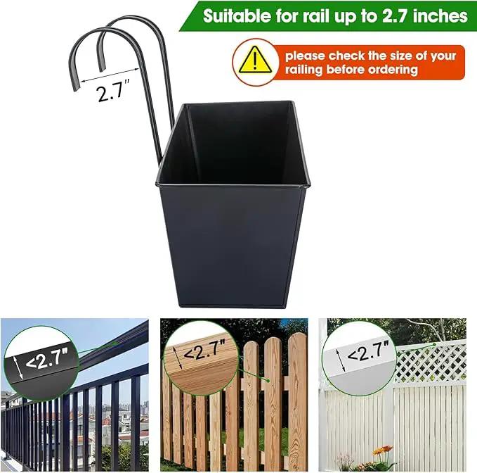 OGIMA 16-Inch Railing Planter Box, 3 Pack Large Hanging Planters for Outdoor Plants with Adjustable Wide Hooks for 2.7'' Railings - Balcony Planters Railing Hanging for Deck, Fence & Patio Decor by GreenHaven Gardens