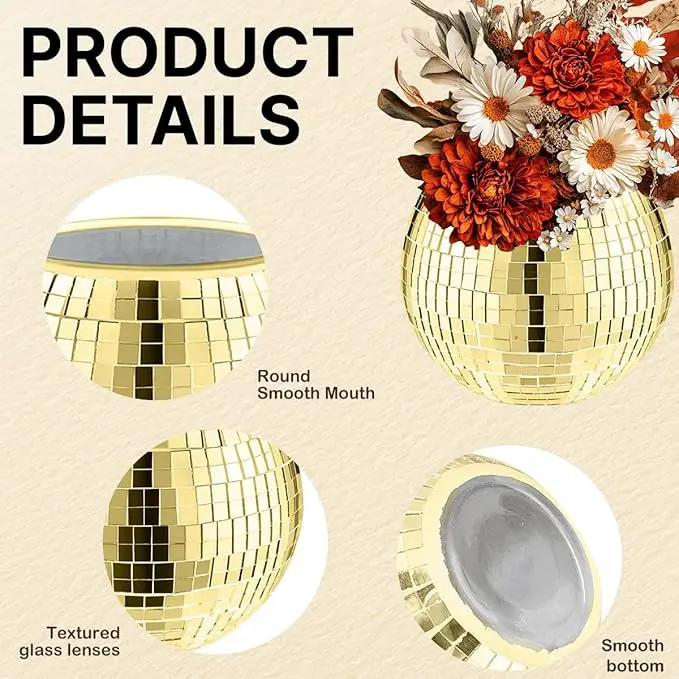 2 Pcs Disco Ball Vase,5 x 6 Inch Mirrored Disco Ball Planter,Disco Ball Candle Holders Perfect Disco Decorative Planters for Living Room Bedroom Table Wedding Party Birthday(Gold) by GreenHaven Gardens