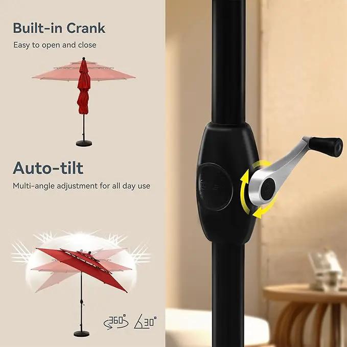 PHI VILLA 10ft Patio Umbrella Outdoor 3 Tier Vented Market Table Umbrella with 1.5" Umbrella Pole and 8 Sturdy Ribs, (Orange Red)（No Base） by GreenHaven Gardens
