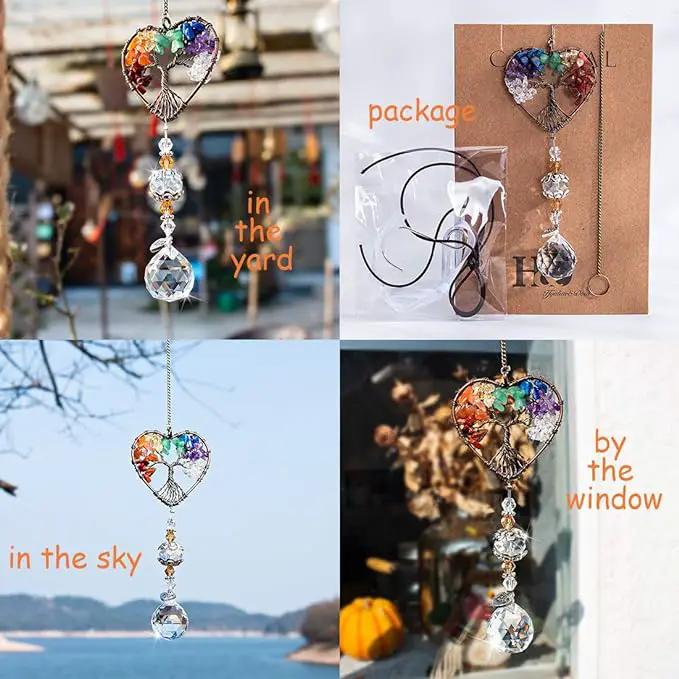 H&D HYALINE & DORA Suncatcher Window Hanging Tree of Life Heart Shaped Crystal Ball Prism Drop Pendant by GreenHaven Gardens
