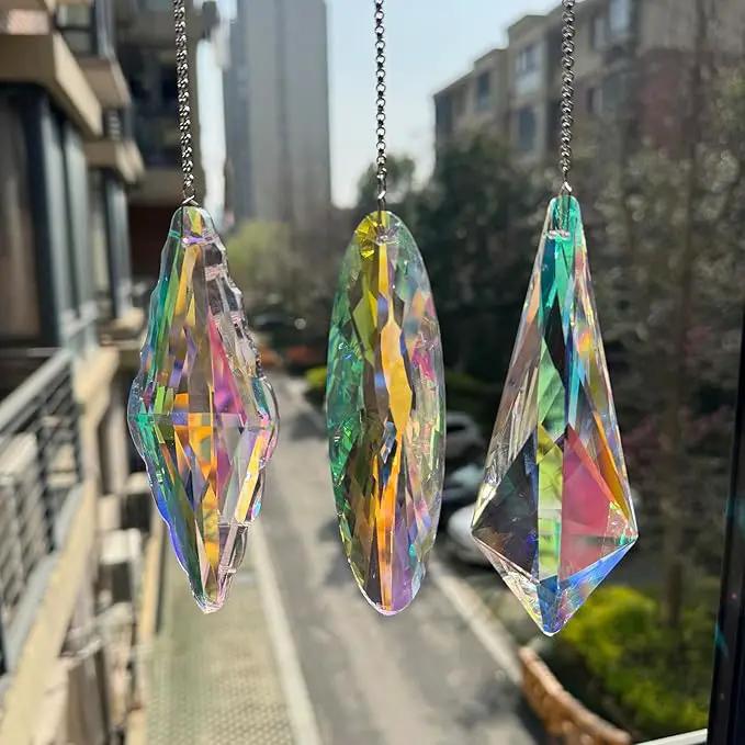 3PCS 5" Large Crystal Sun Catcher Prisms, Hanging Suncatchers with Glass Prism, Rainbow Maker for Room, Windows,Garden,Fantasy Aesthetic Home Decor. (YGBS02) by GreenHaven Gardens