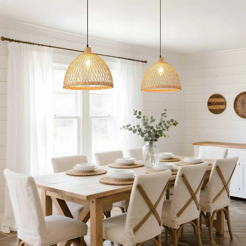 Hand-Woven Rattan Pendant Light, 16 Inch Boho Wicker Lights Fixture Wite Adjustable Cable, Coastal Hanging Lighting for Kitchen Island Dining Room Living Room Entrance Foyer by GreenHaven Gardens