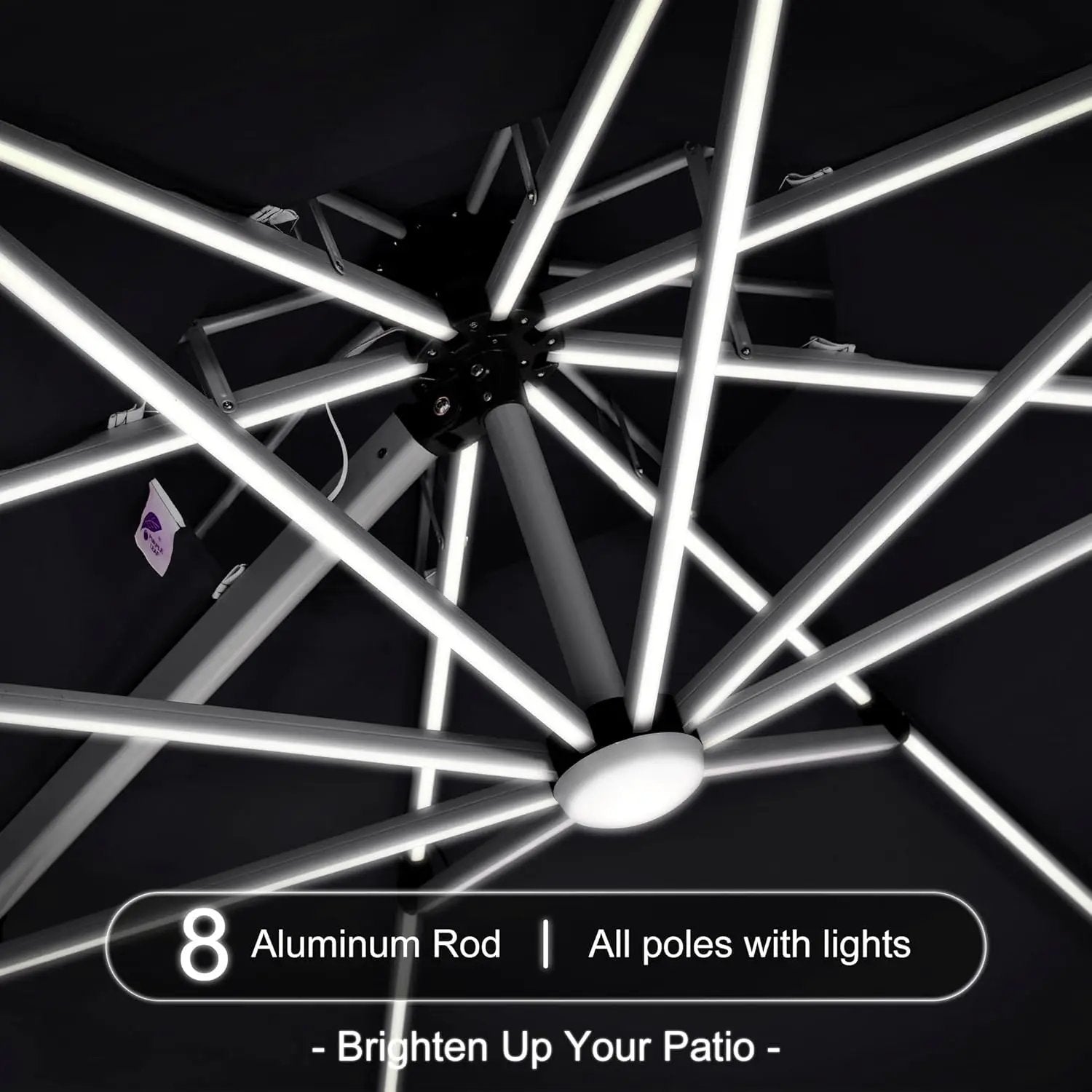 PURPLE LEAF 11ft Solar LED Patio Umbrella - Large Round Cantilever Umbrella with LED Lights, Windproof, Heavy Duty for Garden, Deck, Pool, Patio, Black by GreenHaven Gardens