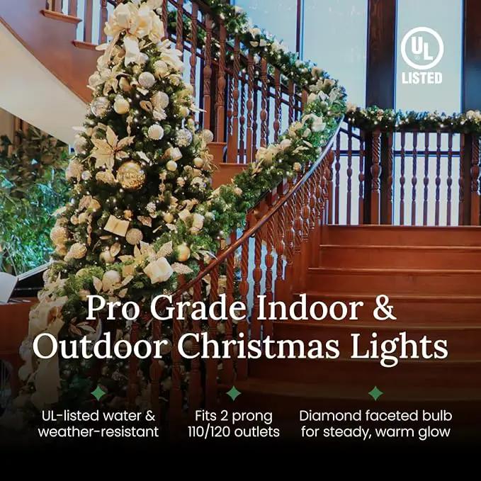 Pro Christmas M5 LED Holiday Lights - 100 Bulbs, 33.3ft - Professional Grade Indoor Outdoor Diamond Cut Sparkle Light Strings for Home Decorations and Christmas Trees - Red by GreenHaven Gardens