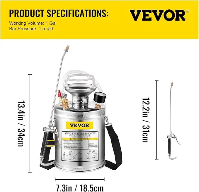 Happybuy 1 Gallon Stainless Steel Pump Sprayer, 12" Wand & 3FT Reinforced Hose, Pressure Gauge, Safety Valve & Adjustable Nozzle, Garden Weed Sprayer for Lawn, Gardening, Sanitizing by GreenHaven Gardens