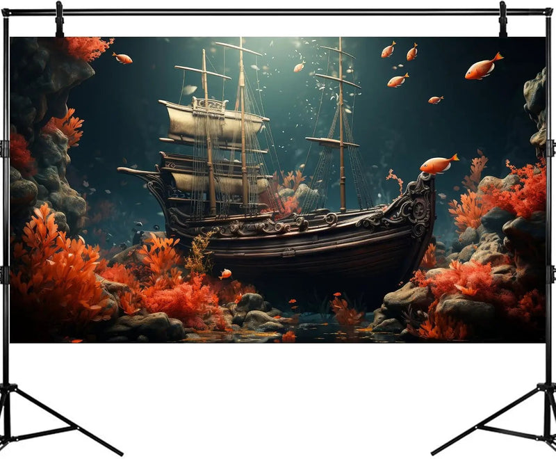 Pirate Shipwreck Aquarium Background Under The Sea Coral Reefs Fish Tank Background Underwater Sunken Ship Landscape Terrarium Background Tropical Sea Marine Life Aquarium Tank Background 48x20in by GreenHaven Gardens