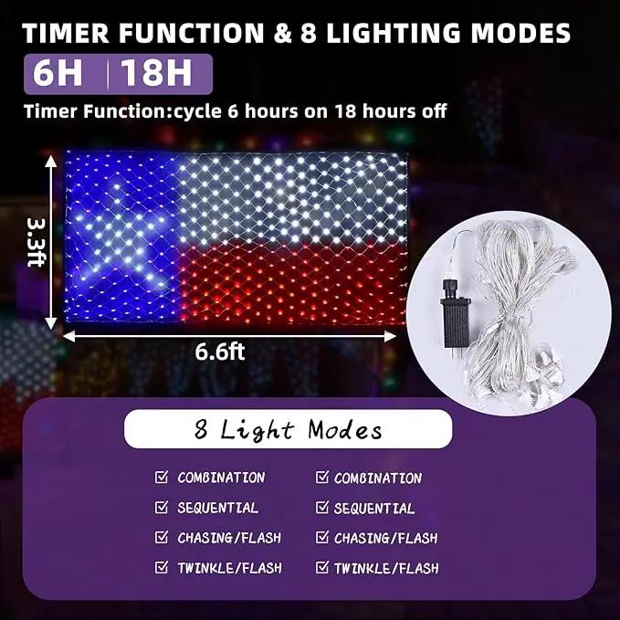 Texas Flag Net Lights Outdoor 3.3x6.6 FT - 384 LED Patriotic American Flag Decor with 8 Modes, Waterproof for 4th of July, Christmas, Yard, Porch, Parties by GreenHaven Gardens