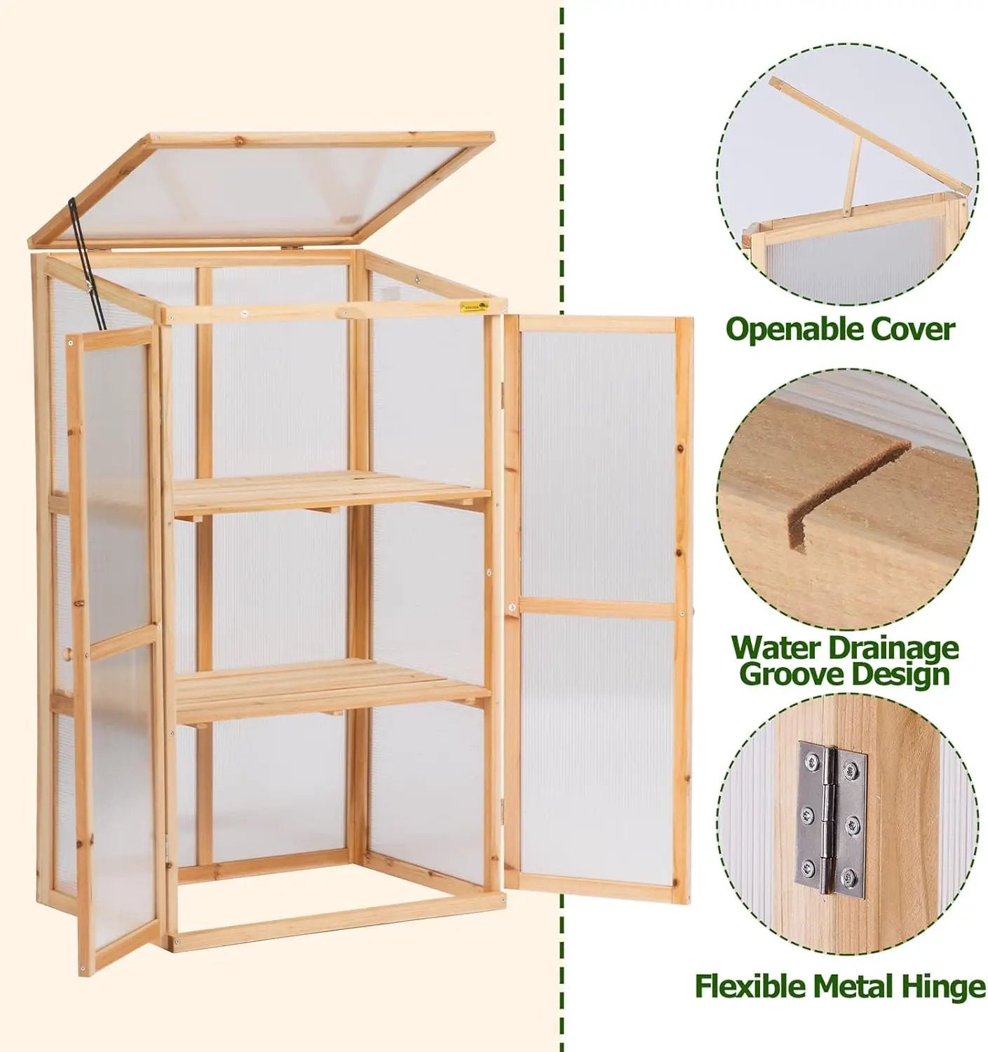 BIGTREE Wooden Green House Mini Greenhouse Indoor/Outdoor Nursery Vented Cold Frame Portable Garden Planter Raised Plants Top Opening Door (27"X19"X47") by GreenHaven Gardens