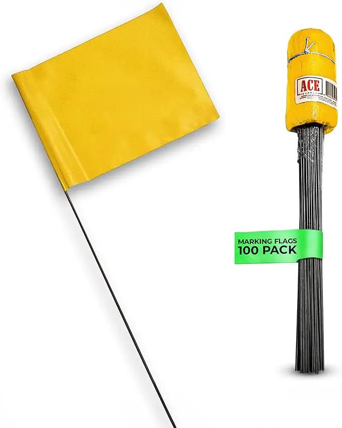 Yellow Marking Flags 100 Pack - 4x5x15 Inch Yellow Flags for Yard - Markers For Lawn, Irrigation, Landscaping, Survey & Sprinkler Head Marking by GreenHaven Gardens