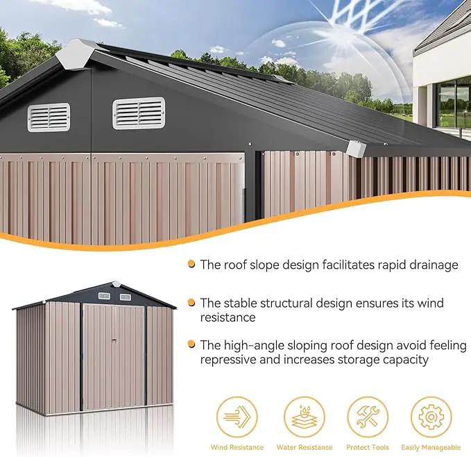 Aoxun 7x5 FT Outdoor Storage Shed with Floor Garden Metal Shed with Lockable Door Outdoor Large Shed for Tool, Garbage Can, Bike, Mower, Brown by GreenHaven Gardens