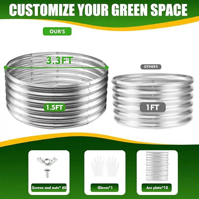 17" Tall Elevated Round Metal Rised Garden Bed- 3.3'x3.3' in Size and 0.8MM Thick Durable Planter Box for Vegetables Flowers Succulent at Patio/Garden Outdoor (Silver, 3.3FT Diameter) by GreenHaven Gardens