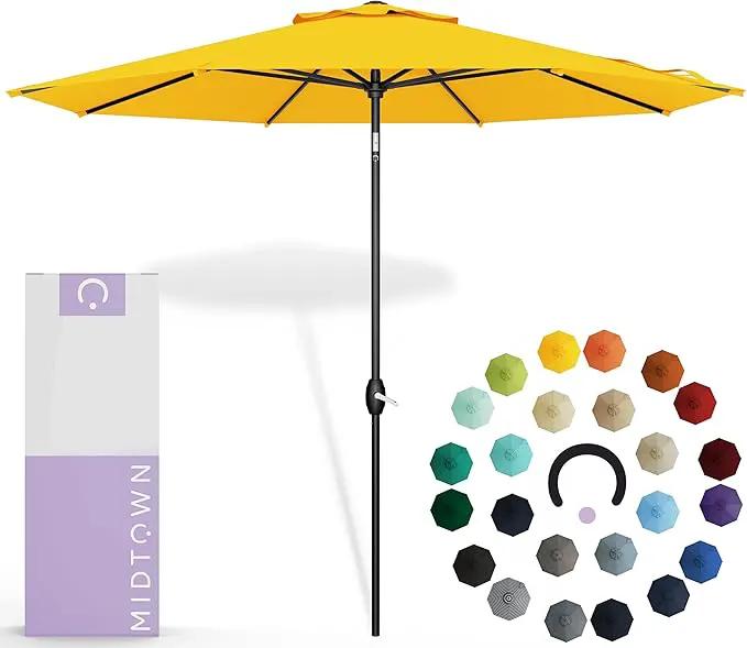 Midtown Umbrellas Sunbrella Umbrella 9 Feet Outdoor Umbrella With Yellow Acrylic Fabric - Auto-Tilt Aluminum Frame Patio Umbrella For Backyard, Deck, Garden, Pool - Black Pole by GreenHaven Gardens