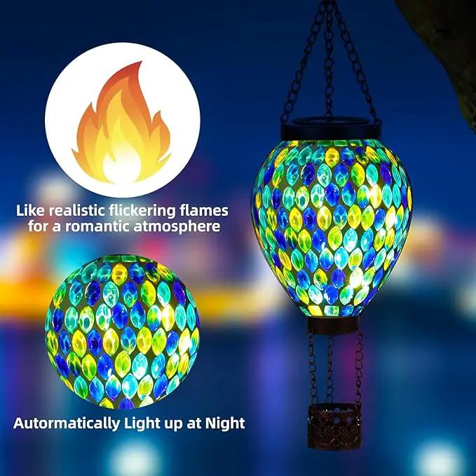 VOREEN Hot Air Balloon Solar Lantern, Mosaic Solar Outdoor Hanging Wind Light, Waterproof, Patio Festive Decor, Easter Gifts for Mom Father Grandma, Blue by GreenHaven Gardens