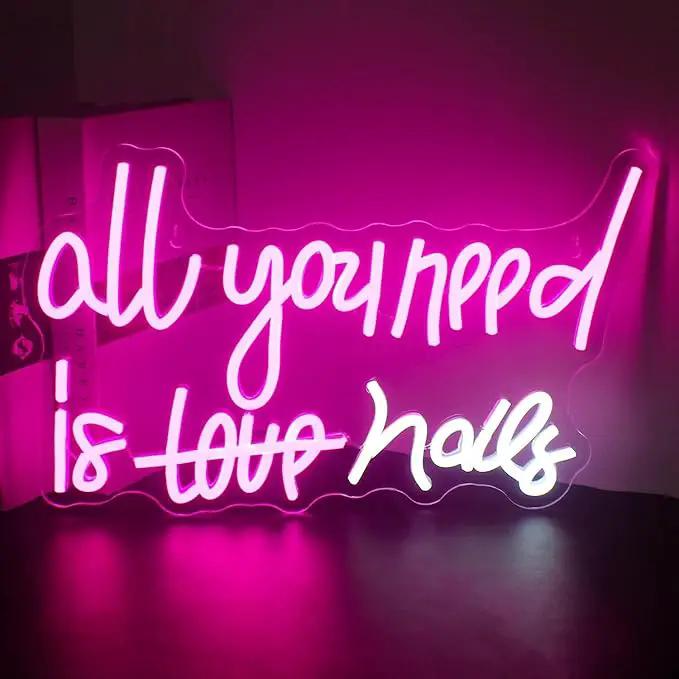 WLHOPE All You Need is Nails Neon Sign, Nail Neon Signs for Wall Decor, Pink Led Signs USB Connectivity Nails Light Up Signs for Bedroom Home Bar Girls Room Beauty Shop Nails Room, Gift for Girls by GreenHaven Gardens