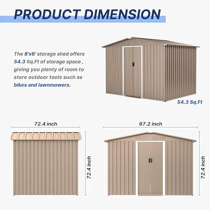 8FT x 6FT Metal Outdoor Storage Shed,Utility and Tool Shed Storage House w/Lockable Sliding Doors & Air Vent,Garden Shed for Backyard,Garden,Patio,Lawn by GreenHaven Gardens